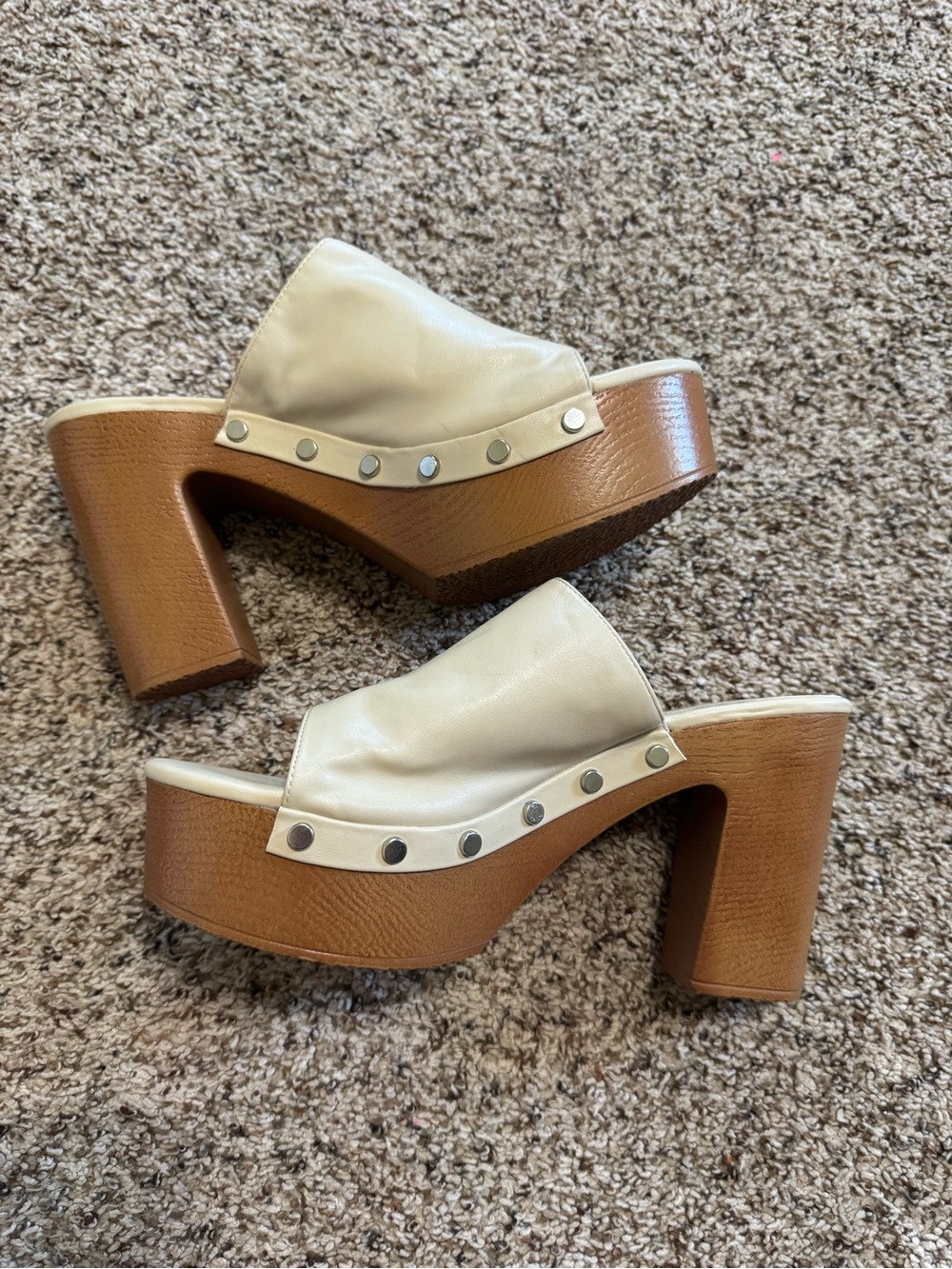 Zara Cream Platform Sandals with Studded Trim